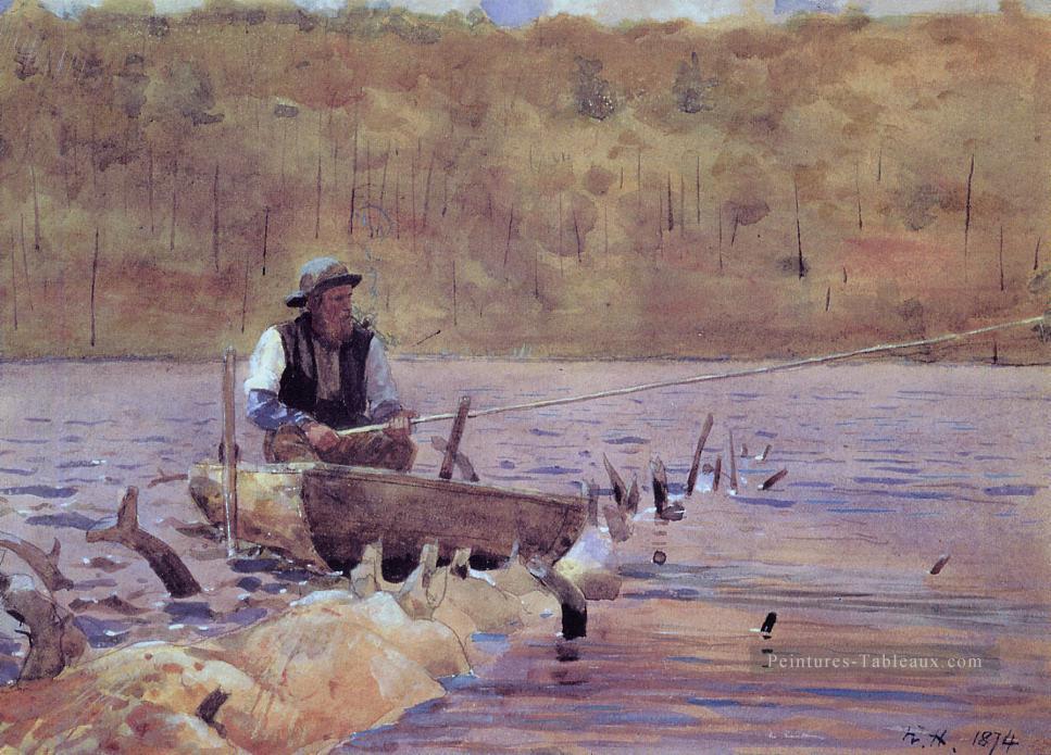 Homme dans un Punt Fishing réalisme peintre Winslow Homer Peintures à l'huile